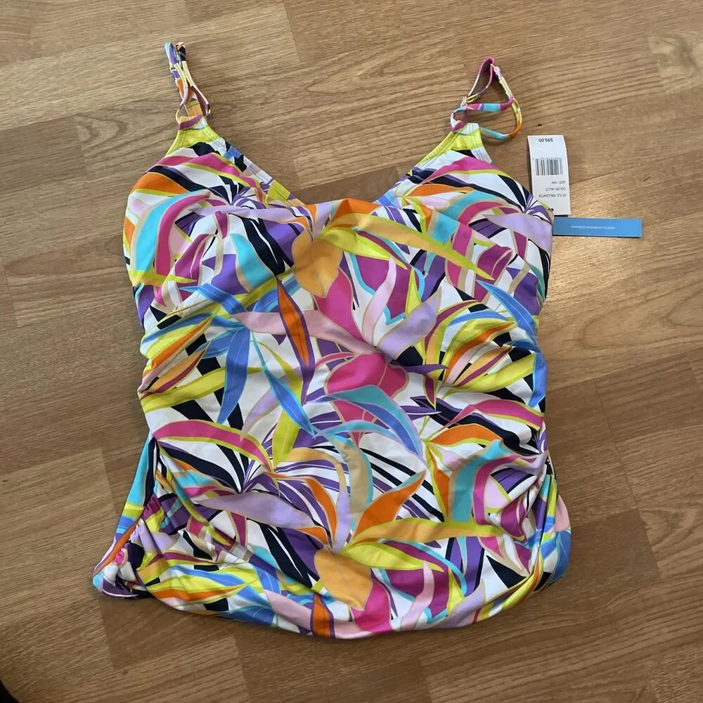 Bleu Rod Beattie Women’s Swim Multicolor Tropical Underwire Tankini Top Sz 16W